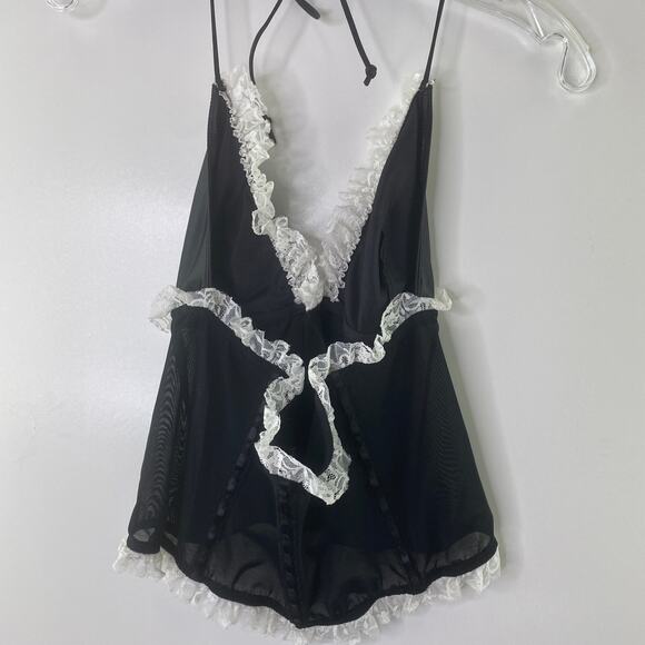 Victoria's Secret Mesh Babydoll LARGE Lingerie Lacy Black Lace Teddy Nightie - Picture 2 of 7